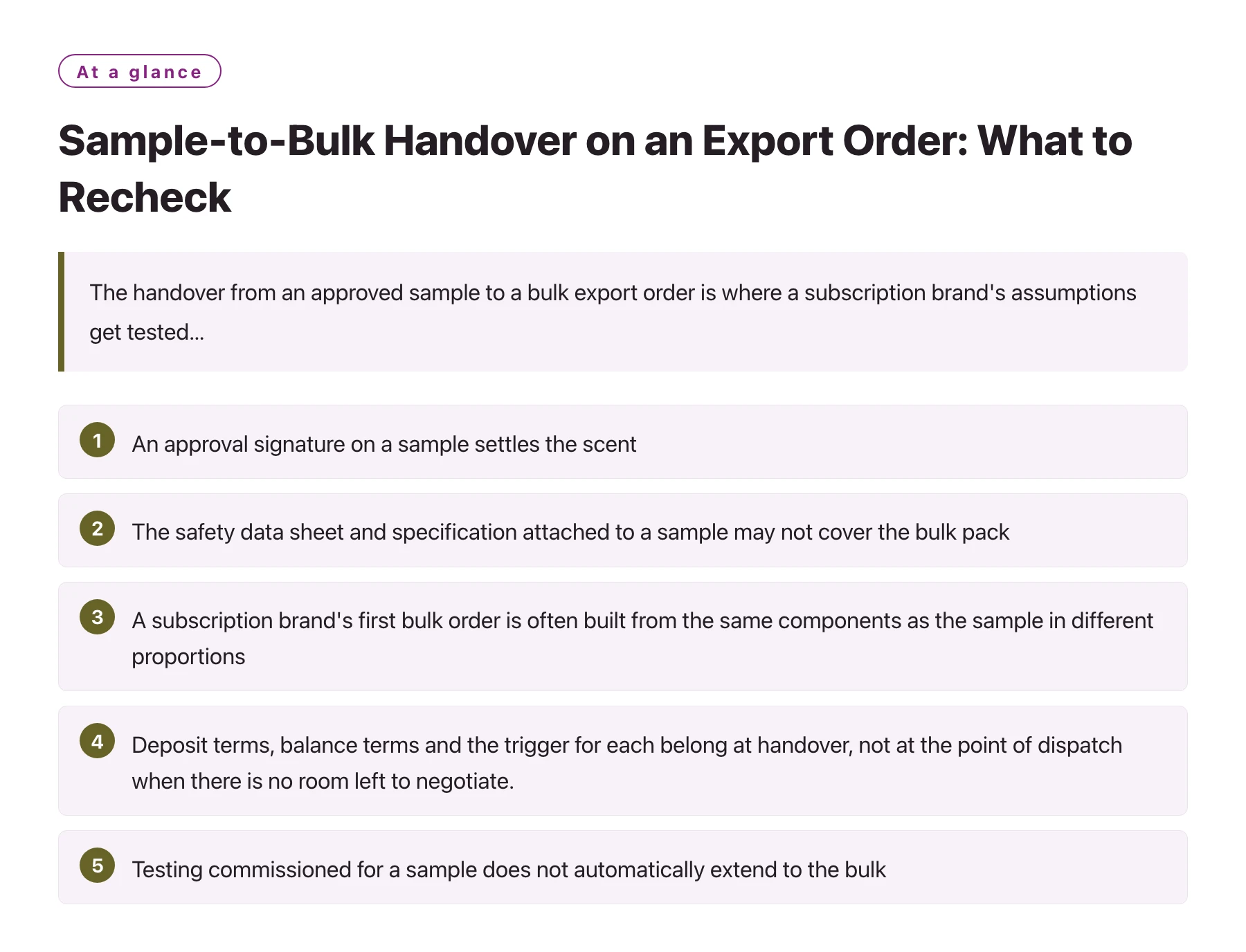 Sample-to-Bulk Handover on an Export Order: What to Recheck——全文要点速览
